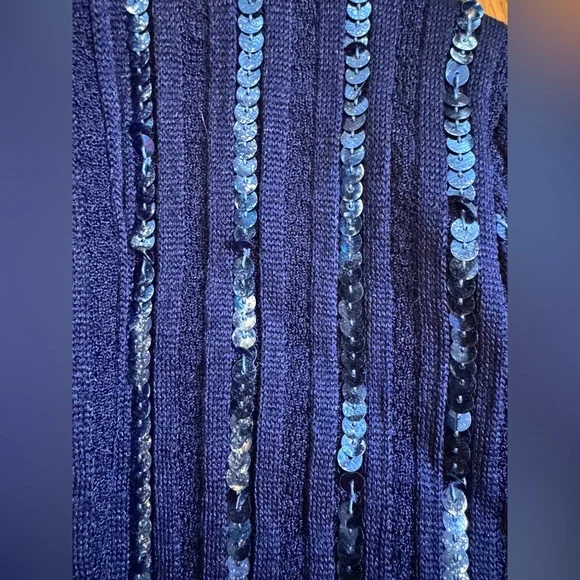 70s Vintage Perullo for Fred Perlberg Navy Blue Knit Maxi w Sequin Details Sz Xs - Picture 9 of 10